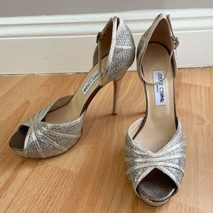 Jimmy Choo Glitter Ankle Strap Pumps/Platforms